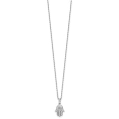 Sterling Shimmer Sterling Silver Rhodium-plated CZ 28 Stone 16 inch with 2 inch extension Chamseh/Hamsa Necklace QSH118-16