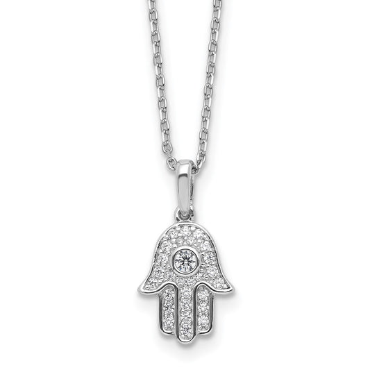 Sterling Shimmer Sterling Silver Rhodium-plated CZ 28 Stone 16 inch with 2 inch extension Chamseh/Hamsa Necklace QSH118-16