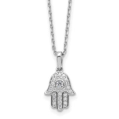 Sterling Shimmer Sterling Silver Rhodium-plated CZ 28 Stone 16 inch with 2 inch extension Chamseh/Hamsa Necklace QSH118-16