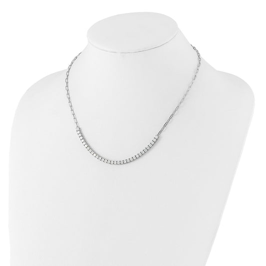 Sterling Shimmer Sterling Silver Rhodium-plated CZ 33 Stone 16 inch with 2 inch extender Paperclip Link Necklace QSH122-16