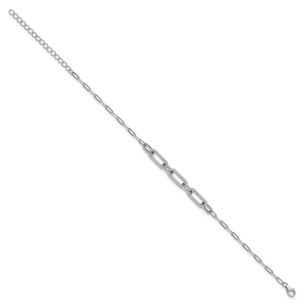 Sterling Shimmer Sterling Silver Rhodium-plated 1mm CZ 78 Stone Paper Clip Link 7 inch Bracelet QSH125-7
