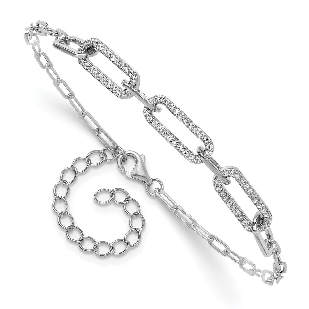 Sterling Shimmer Sterling Silver Rhodium-plated 1mm CZ 78 Stone Paper Clip Link 7 inch Bracelet QSH125-7