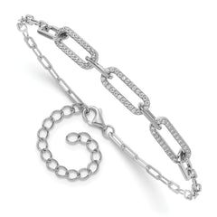 Sterling Shimmer Sterling Silver Rhodium-plated 1mm CZ 78 Stone Paper Clip Link 7 inch Bracelet QSH125-7