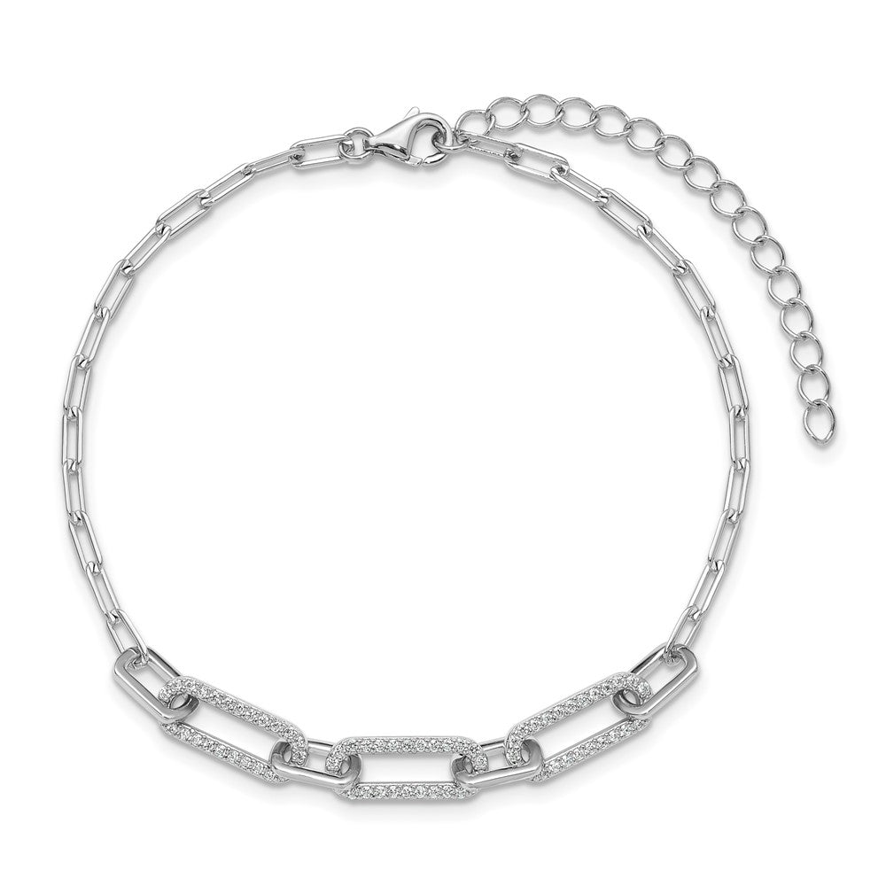 Sterling Shimmer Sterling Silver Rhodium-plated 1mm CZ 78 Stone Paper Clip Link 7 inch Bracelet QSH125-7