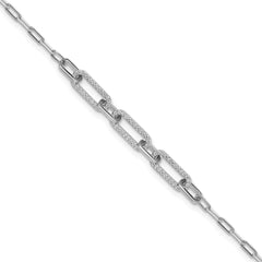 Sterling Shimmer Sterling Silver Rhodium-plated 1mm CZ 78 Stone Paper Clip Link 7 inch Bracelet QSH125-7