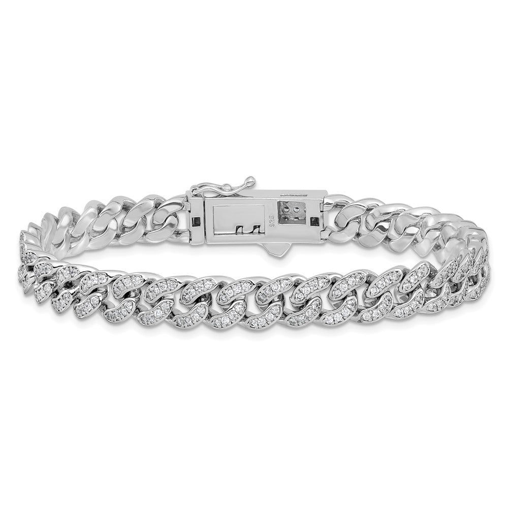 Sterling Shimmer Sterling Silver Rhodium-plated CZ 597 Stone Curb Link 8.25 inch Bracelet QSH127-8