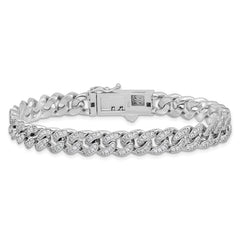 Sterling Shimmer Sterling Silver Rhodium-plated CZ 597 Stone Curb Link 8.25 inch Bracelet QSH127-8