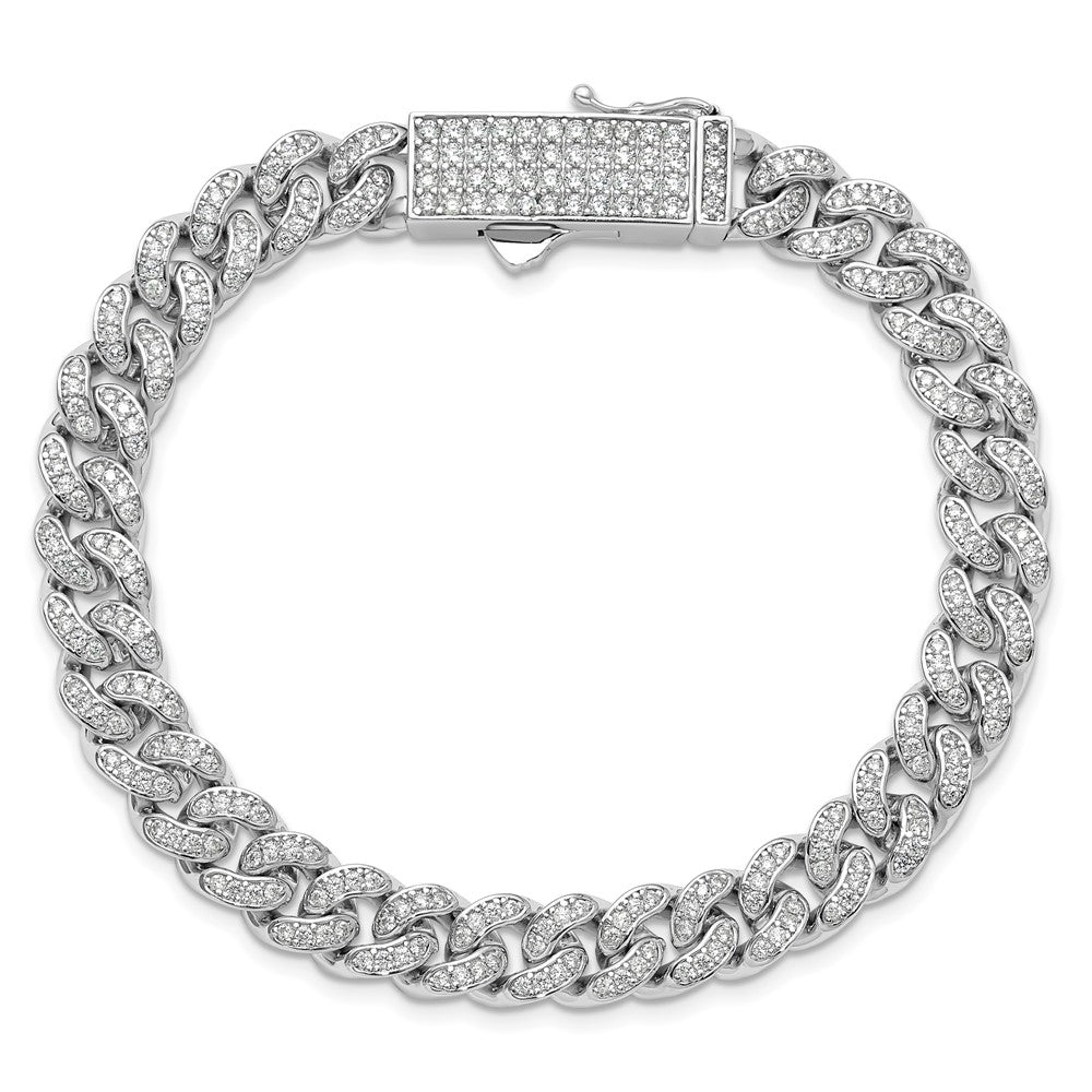 Sterling Shimmer Sterling Silver Rhodium-plated CZ 597 Stone Curb Link 8.25 inch Bracelet QSH127-8