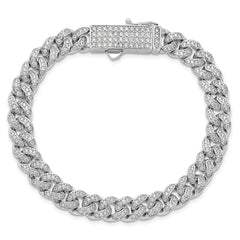 Sterling Shimmer Sterling Silver Rhodium-plated CZ 597 Stone Curb Link 8.25 inch Bracelet QSH127-8