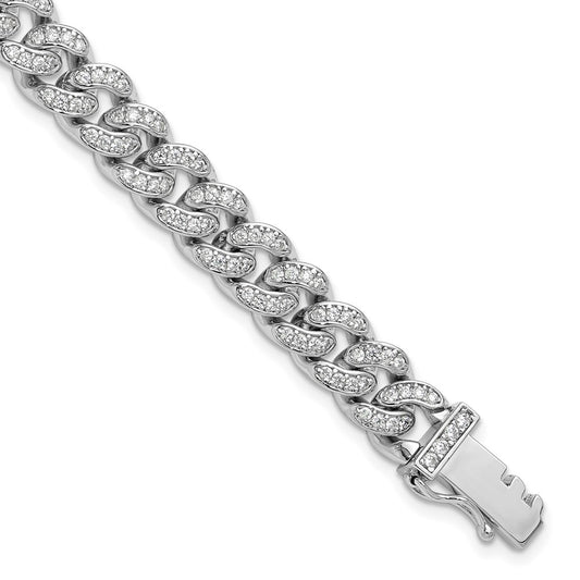 Sterling Shimmer Sterling Silver Rhodium-plated CZ 597 Stone Curb Link 8.25 inch Bracelet QSH127-8