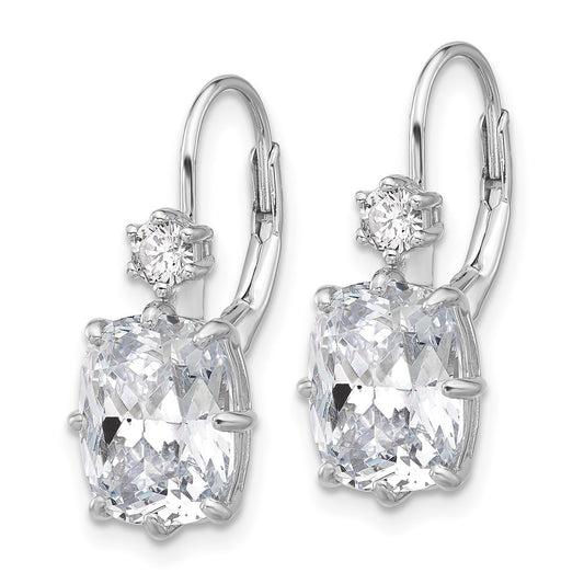 QSH130 Sterling Shimmer Sterling Silver Rhodium-plated CZ 4 Stone Leverback Earrings