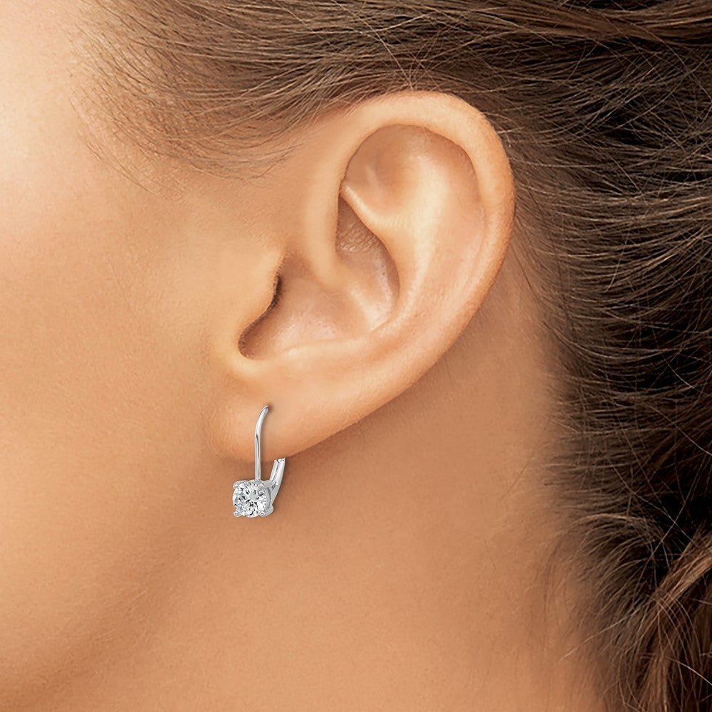 QSH132 Sterling Shimmer Sterling Silver Rhodium-plated 5mm CZ 2 Stone Leverback Earrings