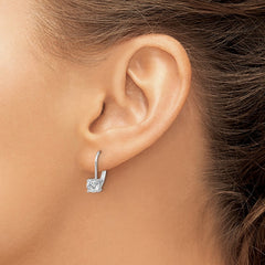 QSH132 Sterling Shimmer Sterling Silver Rhodium-plated 5mm CZ 2 Stone Leverback Earrings