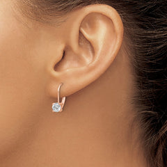 QSH132P Sterling Shimmer Sterling Silver Rose-tone Flash Rose-gold Plated 5mm CZ 2 Stone Leverback Earrings