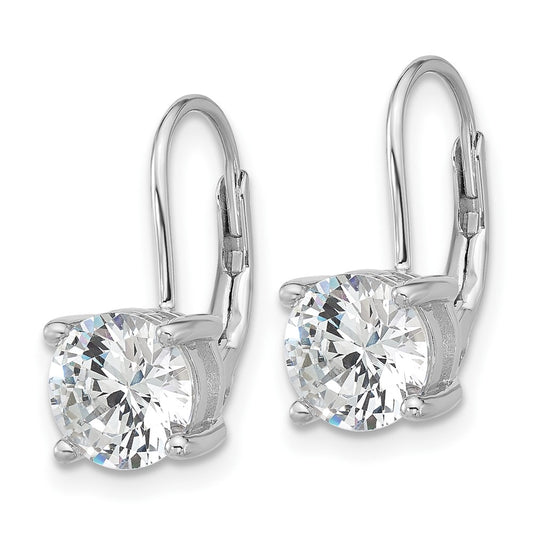 QSH133 Sterling Shimmer Sterling Silver Rhodium-plated 7mm CZ 2 Stone Leverback Earrings