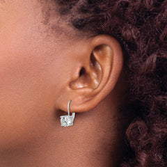 QSH133 Sterling Shimmer Sterling Silver Rhodium-plated 7mm CZ 2 Stone Leverback Earrings