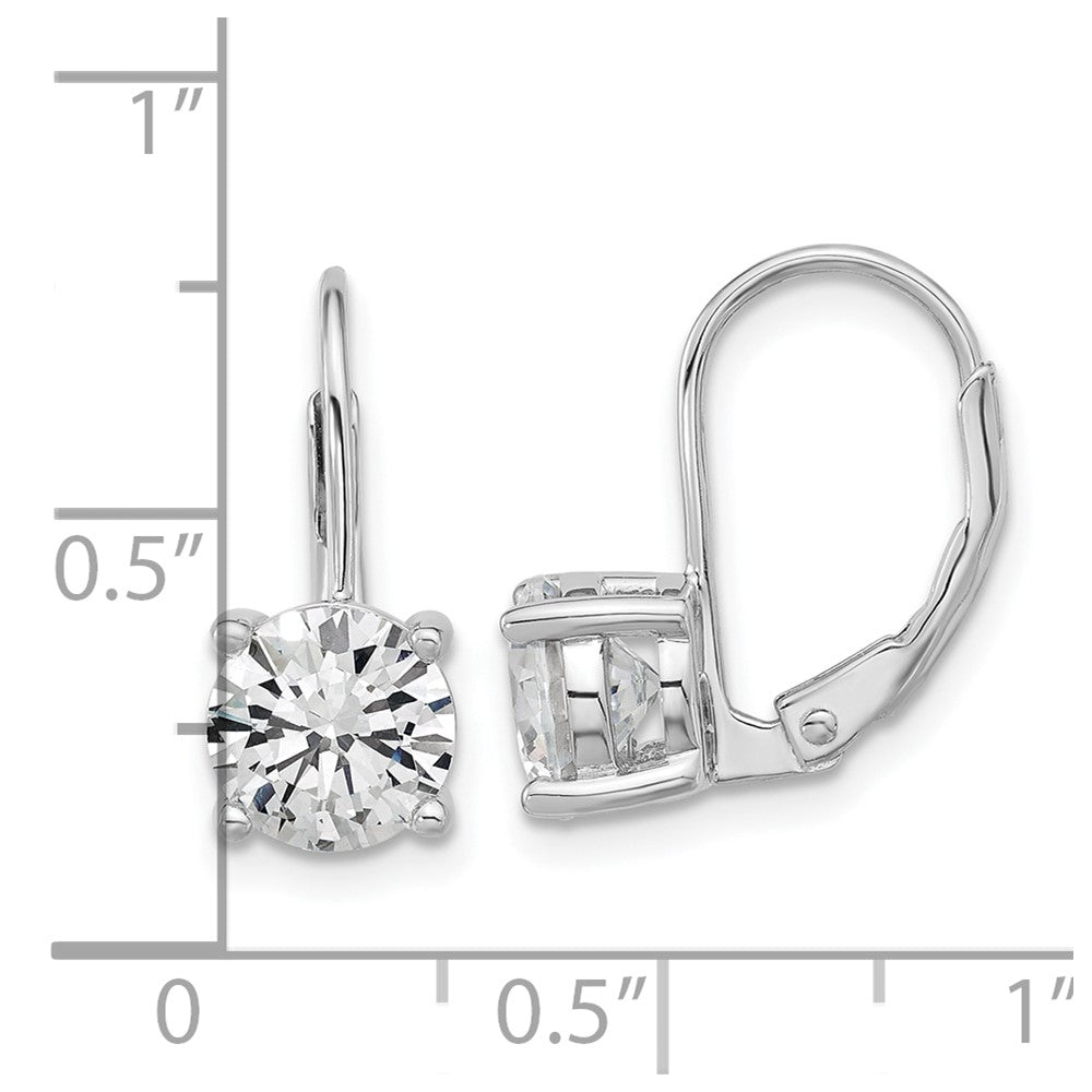 QSH133 Sterling Shimmer Sterling Silver Rhodium-plated 7mm CZ 2 Stone Leverback Earrings