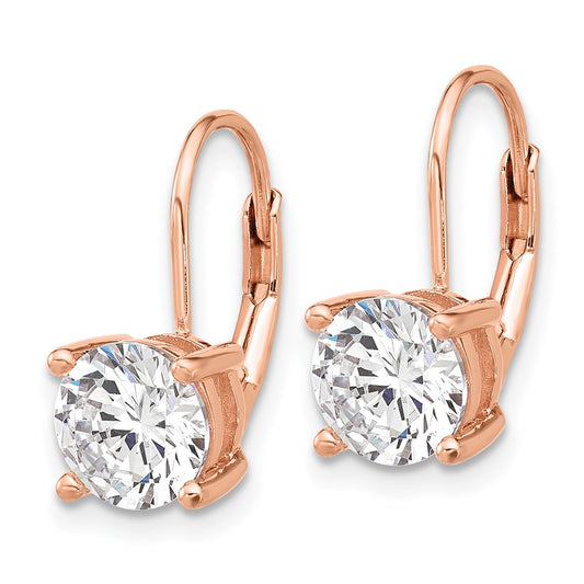 QSH133P Sterling Shimmer Sterling Silver Rose-tone Flash Rose-gold Plated 7mm CZ 2 Stone Leverback Earrings