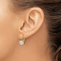 QSH133Y Sterling Shimmer Sterling Silver Gold-tone Flash-gold Plated 7mm CZ 2 Stone Leverback Earrings