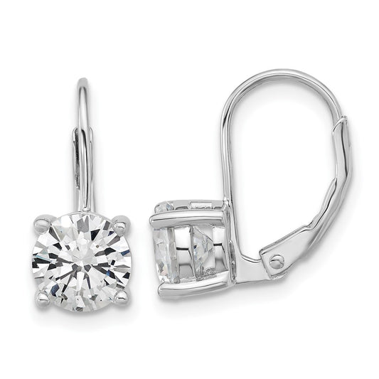 QSH133 Sterling Shimmer Sterling Silver Rhodium-plated 7mm CZ 2 Stone Leverback Earrings
