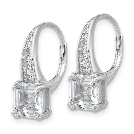QSH134 Sterling Shimmer Sterling Silver Rhodium-plated CZ 12 Stone Leverback Earrings