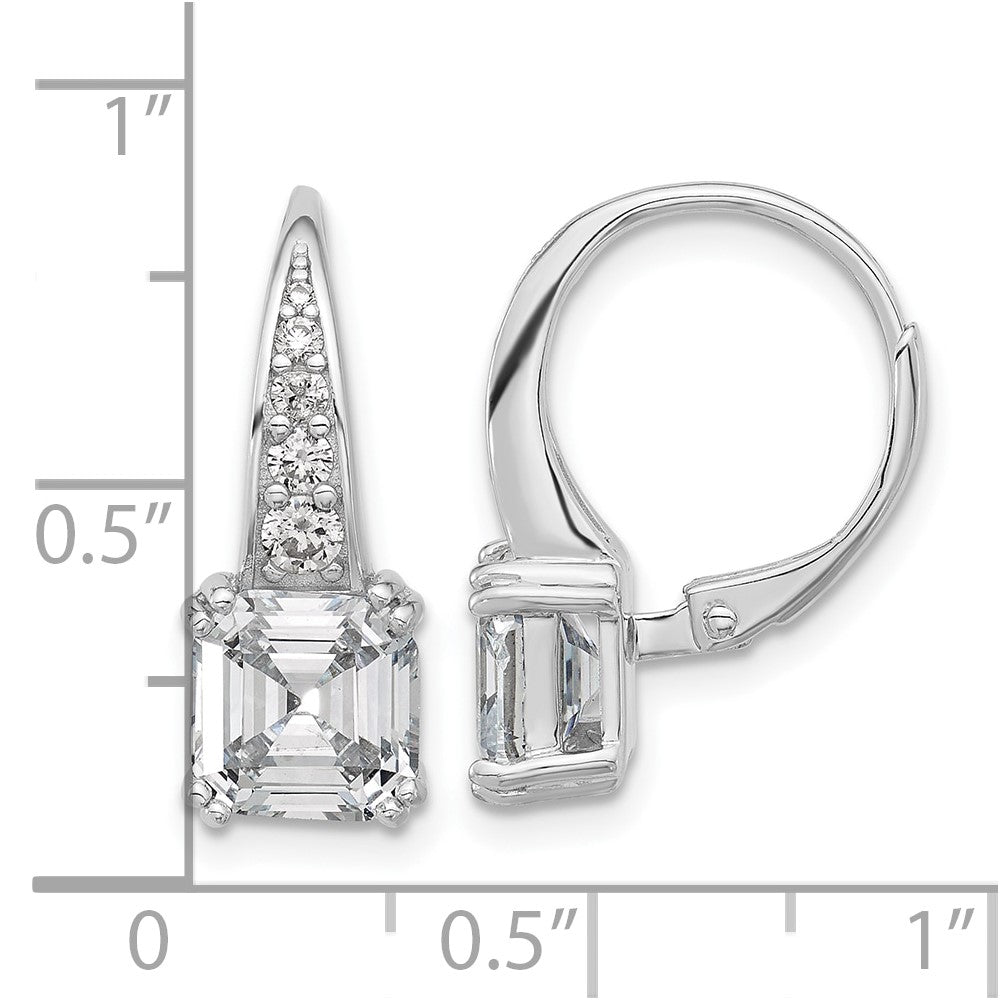 QSH134 Sterling Shimmer Sterling Silver Rhodium-plated CZ 12 Stone Leverback Earrings
