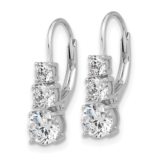 QSH135 Sterling Shimmer Sterling Silver Rhodium-plated CZ 6 Stone Leverback Earrings