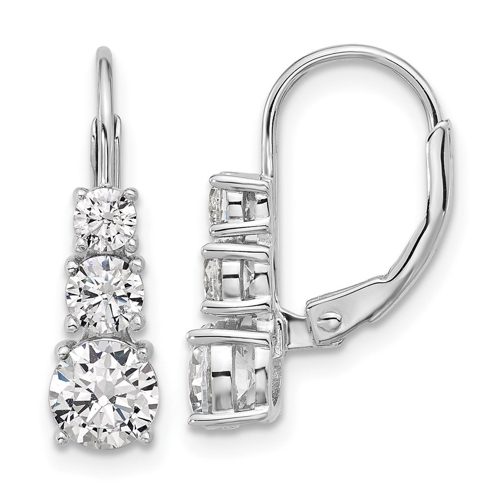 QSH135 Sterling Shimmer Sterling Silver Rhodium-plated CZ 6 Stone Leverback Earrings