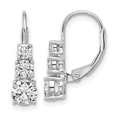 QSH135 Sterling Shimmer Sterling Silver Rhodium-plated CZ 6 Stone Leverback Earrings