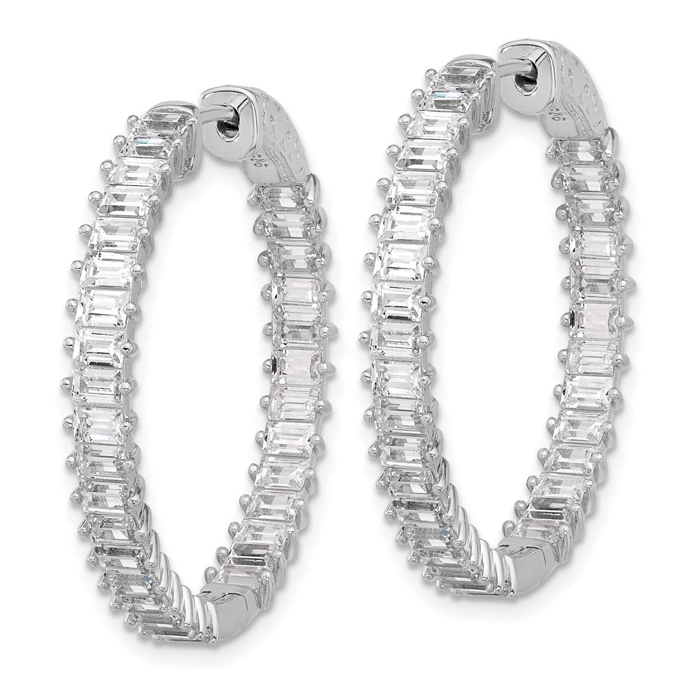 QSH136 Sterling Shimmer Sterling Silver Rhodium-plated 3mm x 2mm CZ 64 Stone In and Out Hinged Hoop Earrings