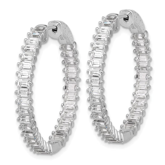 QSH136 Sterling Shimmer Sterling Silver Rhodium-plated 3mm x 2mm CZ 64 Stone In and Out Hinged Hoop Earrings