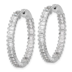 QSH136 Sterling Shimmer Sterling Silver Rhodium-plated 3mm x 2mm CZ 64 Stone In and Out Hinged Hoop Earrings