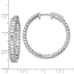 QSH136 Sterling Shimmer Sterling Silver Rhodium-plated 3mm x 2mm CZ 64 Stone In and Out Hinged Hoop Earrings