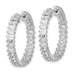 QSH137 Sterling Shimmer Sterling Silver Rhodium-plated 3mm x 2mm CZ 46 Stone In and Out Hinged Hoop Earrings