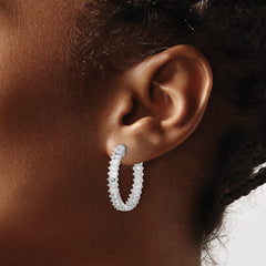 QSH137 Sterling Shimmer Sterling Silver Rhodium-plated 3mm x 2mm CZ 46 Stone In and Out Hinged Hoop Earrings