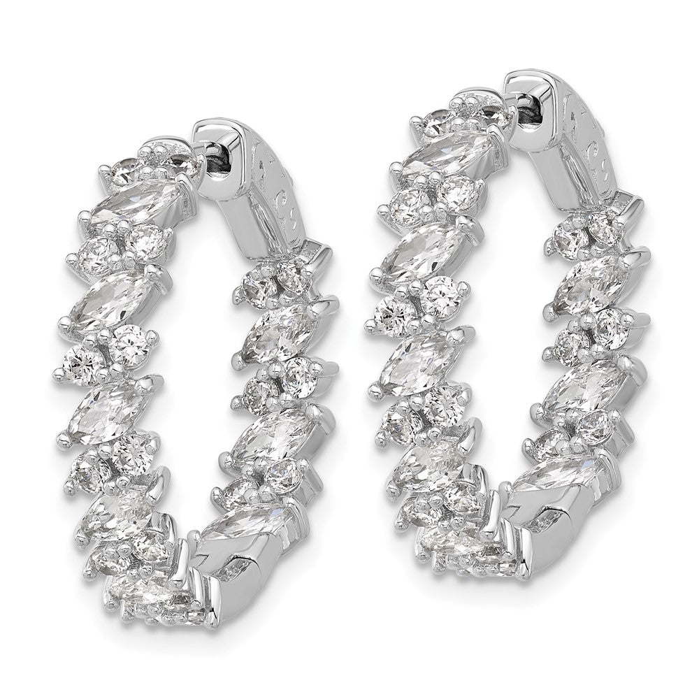QSH138 Sterling Shimmer Sterling Silver Rhodium-plated CZ 54 Stone In and Out Hinged Hoop Earrings