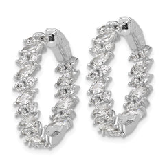 QSH138 Sterling Shimmer Sterling Silver Rhodium-plated CZ 54 Stone In and Out Hinged Hoop Earrings