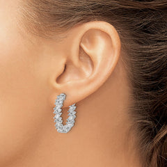 QSH138 Sterling Shimmer Sterling Silver Rhodium-plated CZ 54 Stone In and Out Hinged Hoop Earrings