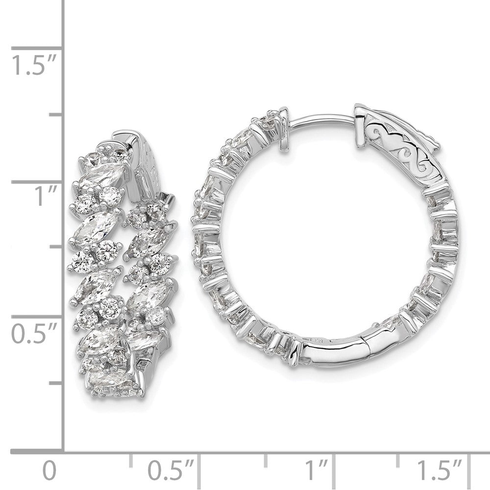 QSH138 Sterling Shimmer Sterling Silver Rhodium-plated CZ 54 Stone In and Out Hinged Hoop Earrings