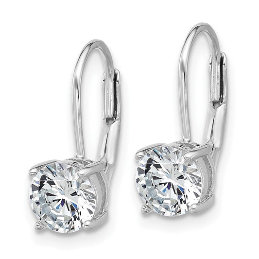 QSH139 Sterling Shimmer Sterling Silver Rhodium-plated 6mm CZ 2 Stone Leverback Earrings