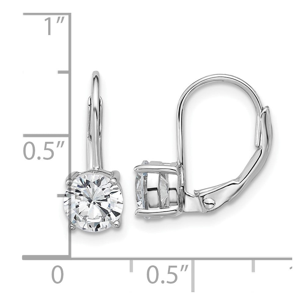 QSH139 Sterling Shimmer Sterling Silver Rhodium-plated 6mm CZ 2 Stone Leverback Earrings