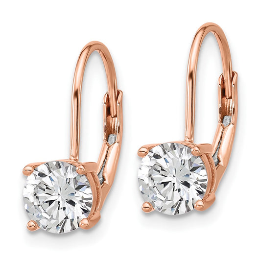 QSH139P Sterling Shimmer Sterling Silver Rose-tone Flash Rose-gold Plated 6mm CZ 2 Stone Leverback Earrings