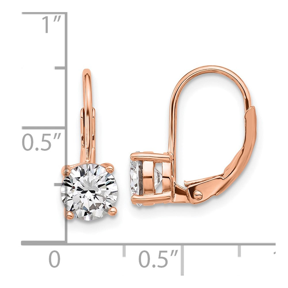 QSH139P Sterling Shimmer Sterling Silver Rose-tone Flash Rose-gold Plated 6mm CZ 2 Stone Leverback Earrings