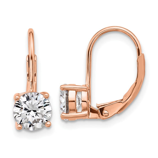 QSH139P Sterling Shimmer Sterling Silver Rose-tone Flash Rose-gold Plated 6mm CZ 2 Stone Leverback Earrings