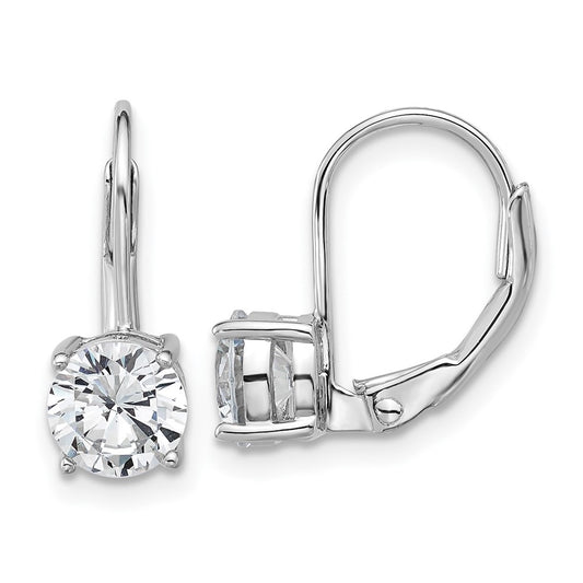 QSH139 Sterling Shimmer Sterling Silver Rhodium-plated 6mm CZ 2 Stone Leverback Earrings
