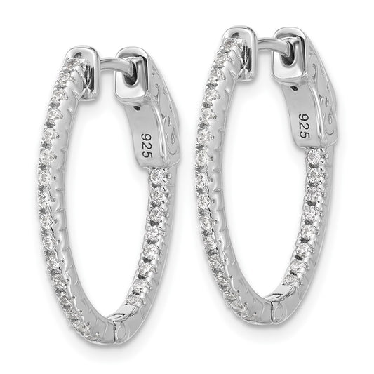 QSH140 Sterling Shimmer Sterling Silver Rhodium-plated 1.3mm CZ 48 Stone Oval In and Out Hinged Oval Hoop Earrings