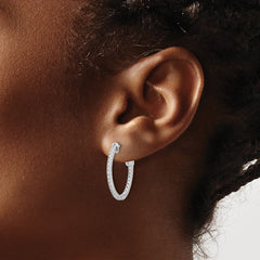 QSH140 Sterling Shimmer Sterling Silver Rhodium-plated 1.3mm CZ 48 Stone Oval In and Out Hinged Oval Hoop Earrings