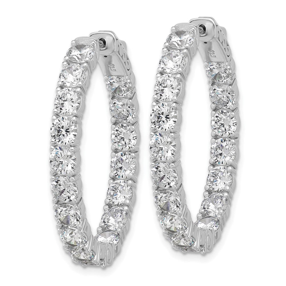 QSH141 Sterling Shimmer Sterling Silver Rhodium-plated 4mm CZ 34 Stone Oval In and Out Hinged Hoop Earrings