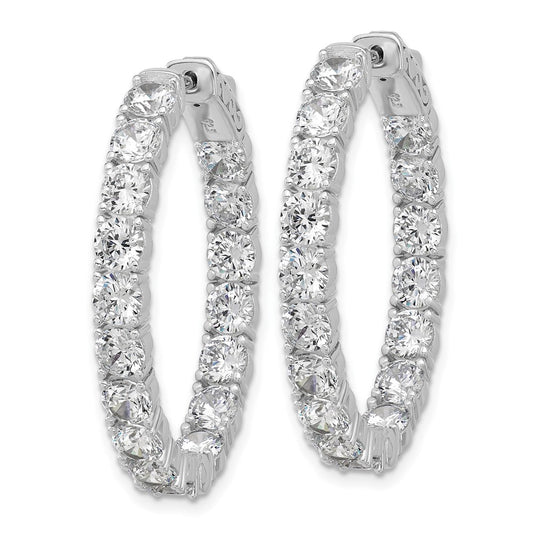 QSH141 Sterling Shimmer Sterling Silver Rhodium-plated 4mm CZ 34 Stone Oval In and Out Hinged Hoop Earrings