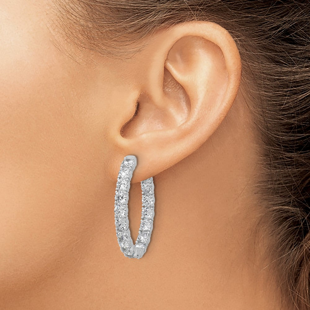 QSH141 Sterling Shimmer Sterling Silver Rhodium-plated 4mm CZ 34 Stone Oval In and Out Hinged Hoop Earrings